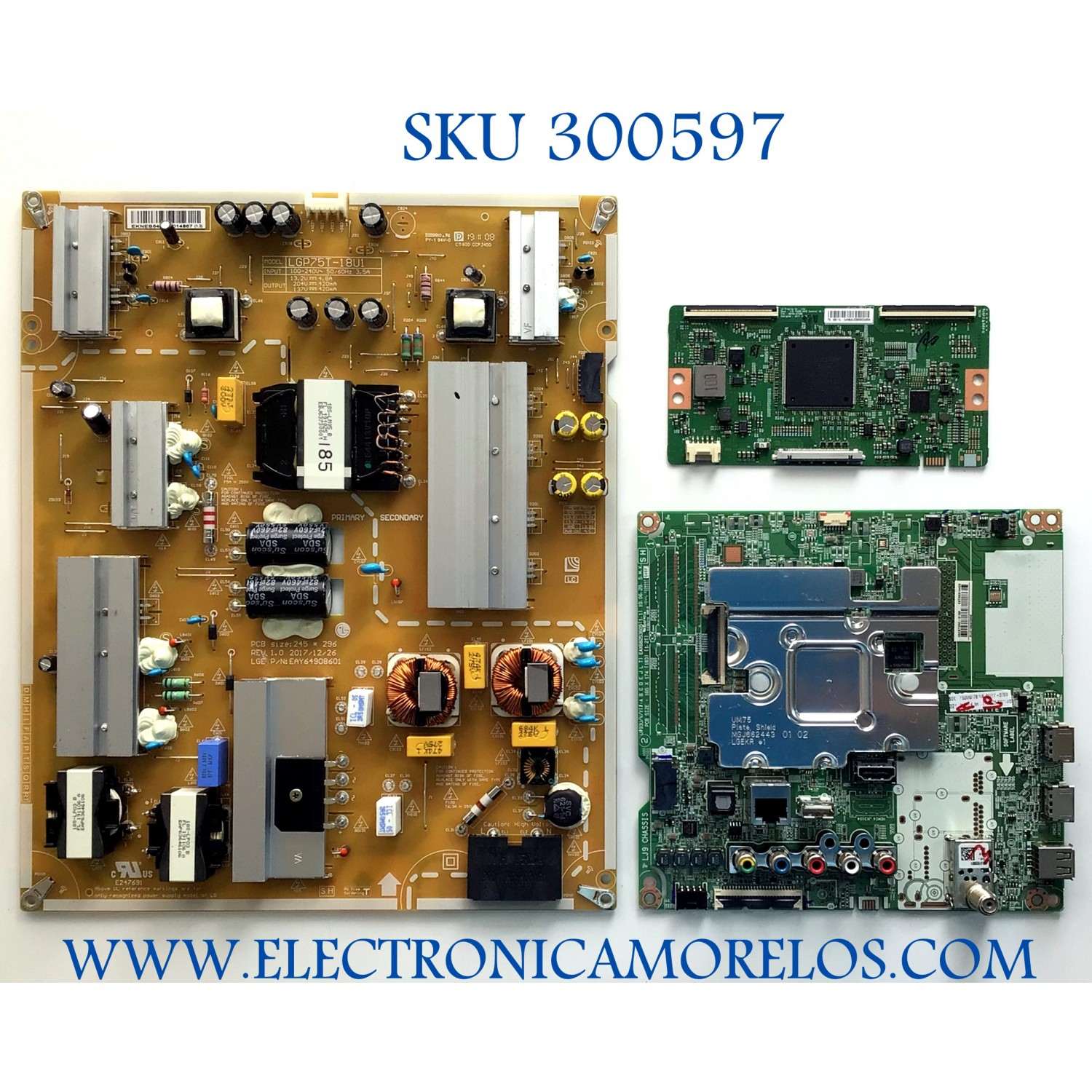 KIT DE TARJETAS PARA TV LG / MAIN EBT66214402 / EAX68253605(1.1) / FUENTE EAY64908601 / LG975T-18U1 / T-CON 6871-5496A / 6870C-0759B / 5496A PANEL NC750DQE-AAGR3 / MODELO / 75UM6970PUB.BUSYL0R / 75UM6970PUB